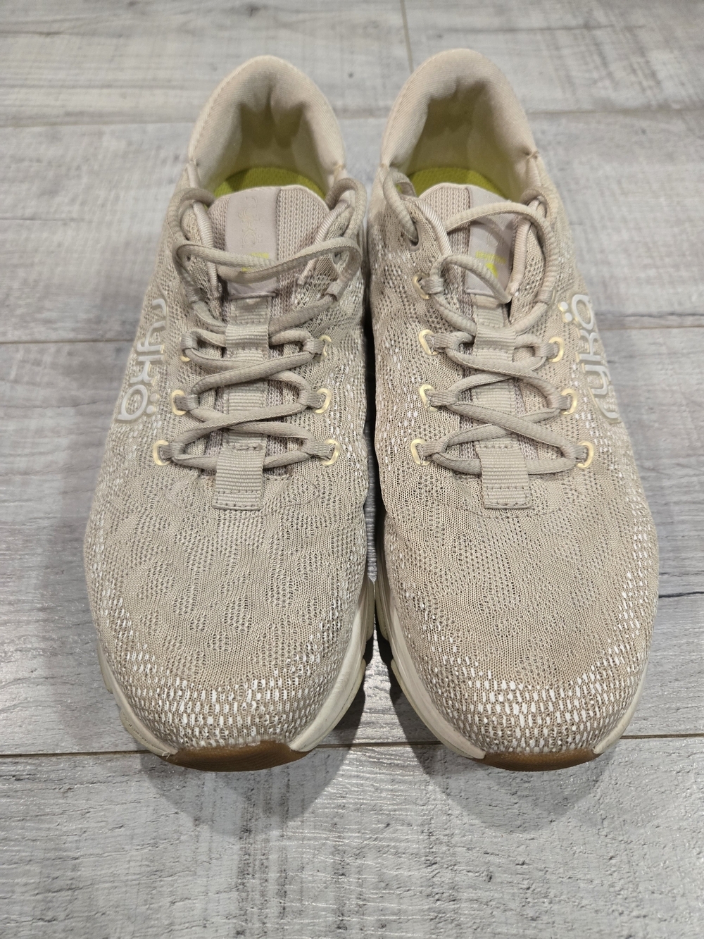 Ryka Neutral Knit Lace-Up Sneakers - Beige with Gold Accents